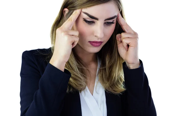 Woman touching her temples — Stock Photo, Image