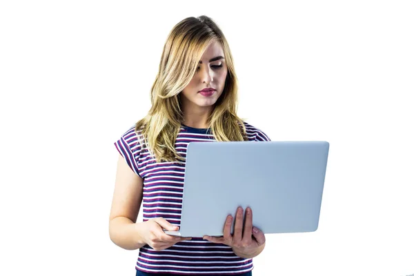 Woman holding laptop — Stock Photo, Image