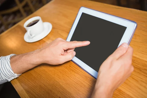 Masculine hands holding tablet — Stock Photo, Image