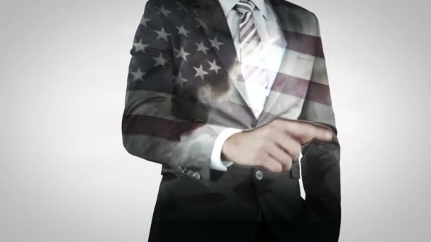 Businessman on US flag background — Stock Video