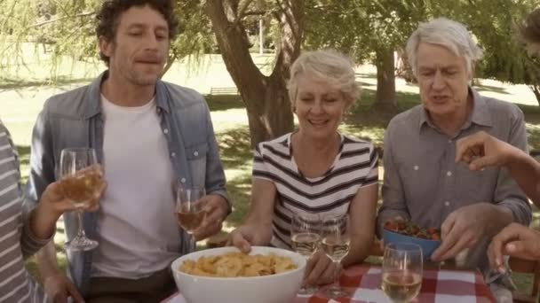 Família tem uma refeição juntos — Vídeo de Stock