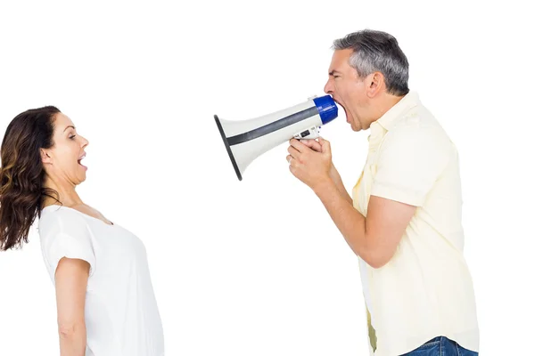 Homem gritando com megafone — Fotografia de Stock