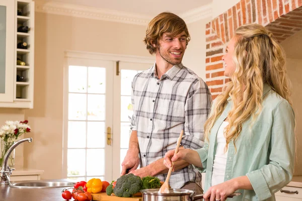 Cute couple cooking togethe — Stock Photo, Image