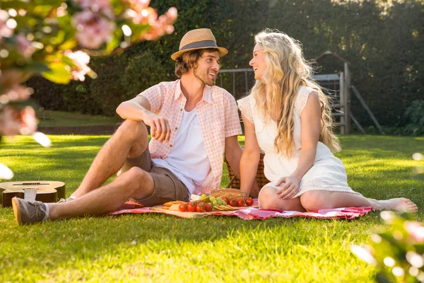 Pareja feliz haciendo un picnic —  Fotos de Stock