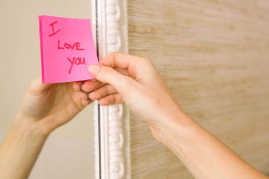 I love you note on the mirror clipart