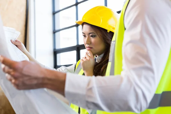 Architects working with blueprint — Stock Photo, Image