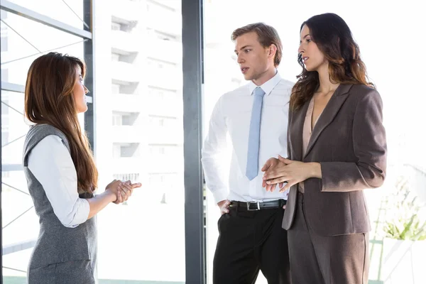 Empresaria interactuando con el equipo — Foto de Stock