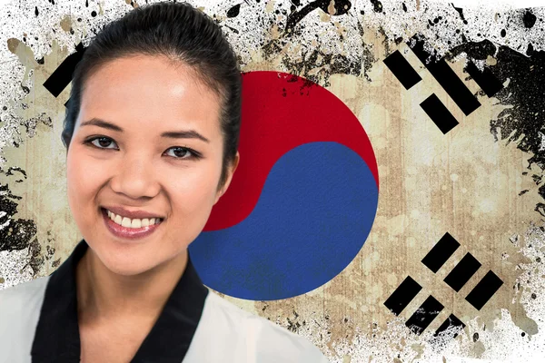 Empresária contra bandeira da República da Coreia — Fotografia de Stock
