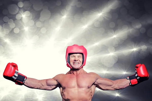 Winner boxer with arms outstretched — Stock Photo, Image