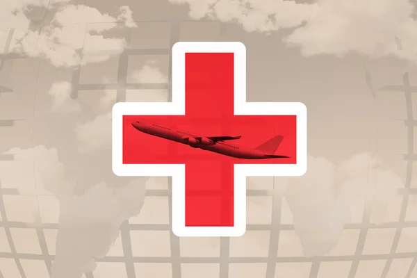 Red cross against plane — Stock Photo, Image