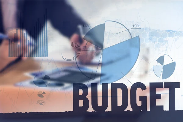 Budget against business people using tablet pc — Stock Photo, Image