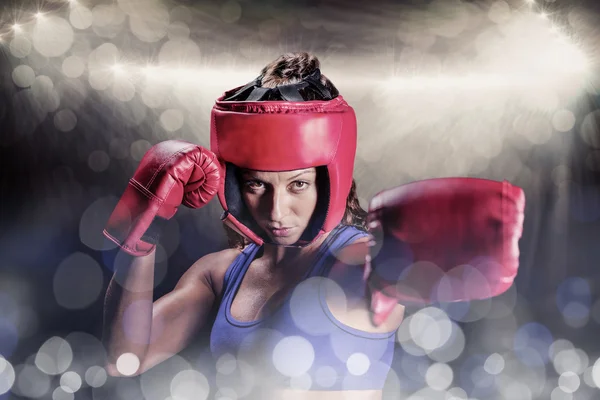 Boxer with gloves and headgear — Stock Photo, Image