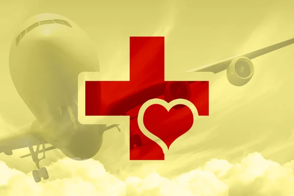 Heart and cross against plane — Stock Photo, Image