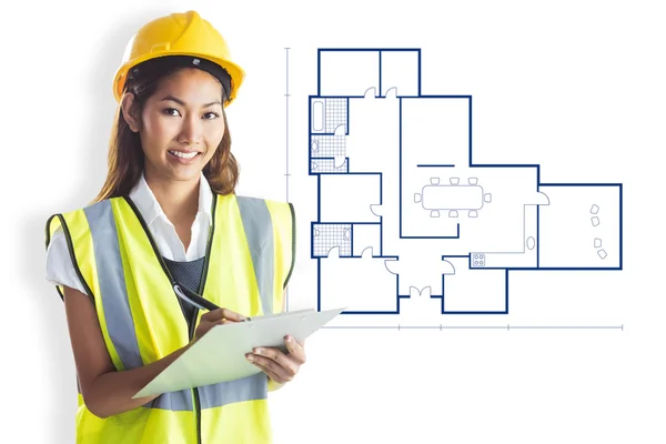 Architect woman with plans — Stock Photo, Image