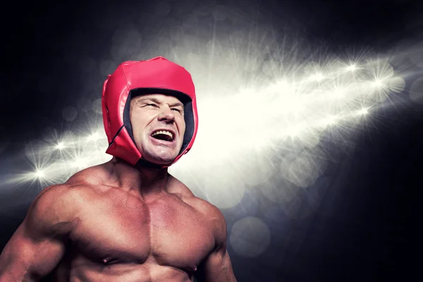 Angry boxer with headgear — Stock Photo, Image
