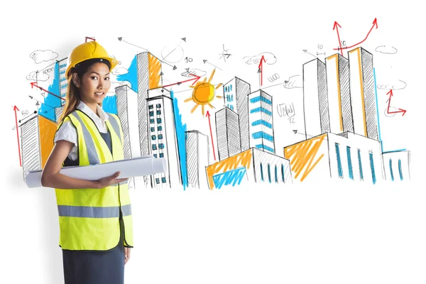 Architect woman with plans — Stock Photo, Image