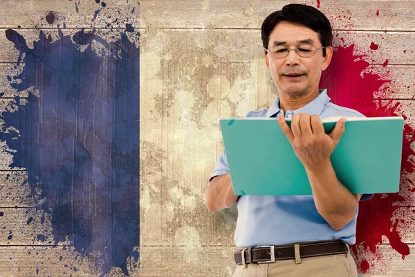 Man holding a green folder — Stock Photo, Image