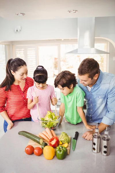 샐러드를 준비 하는 가족 — 스톡 사진