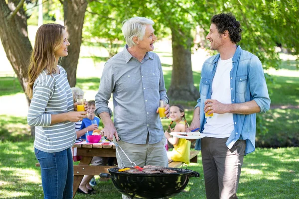 Familie met een picknick met barbecue — Stockfoto