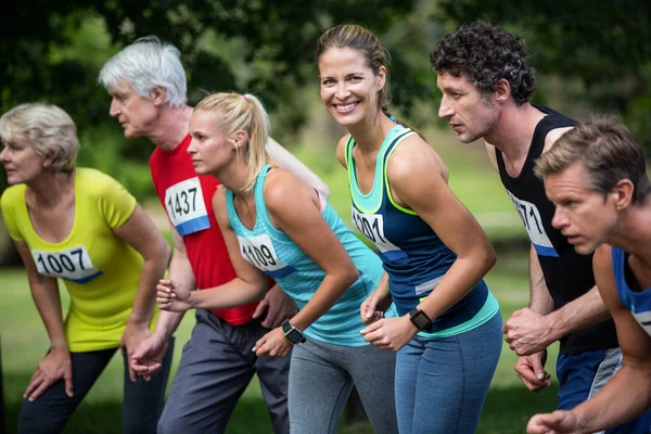 Marathon athletes on the starting line — Stock Photo, Image