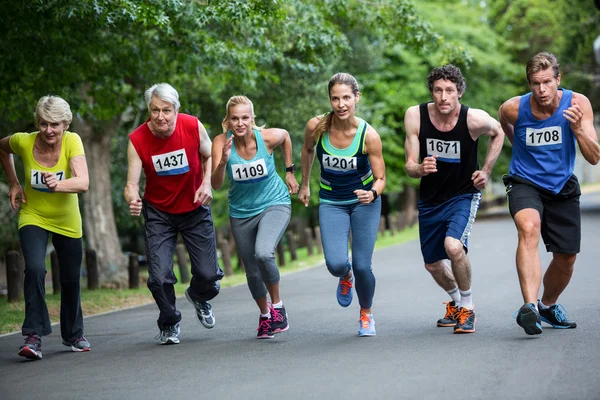 Marathon athletes on the starting line — Stock Photo, Image