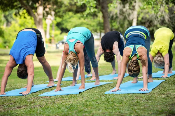 Fitness klasse beoefenen van yoga — Stockfoto