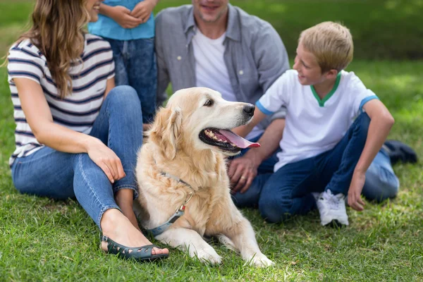 Rodzina z psem w parku — Zdjęcie stockowe