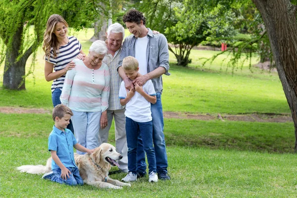 Família com cão no parque — Fotografia de Stock