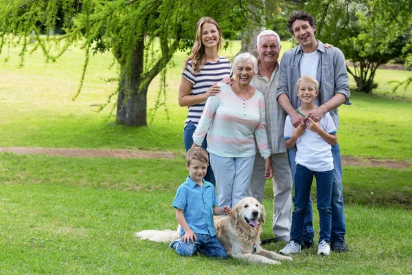 Família com cão no parque — Fotografia de Stock