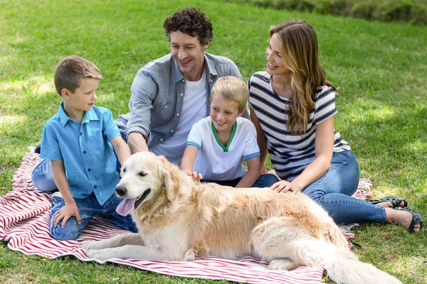 Parkta köpekli bir aile — Stok fotoğraf