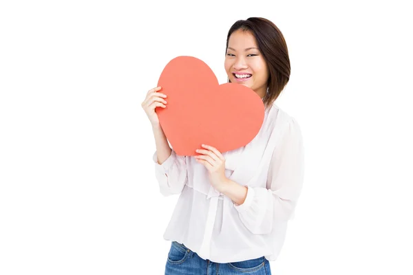 Woman holding heart shape — Stock Photo, Image