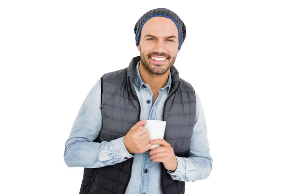 Homem segurando caneca de café — Fotografia de Stock