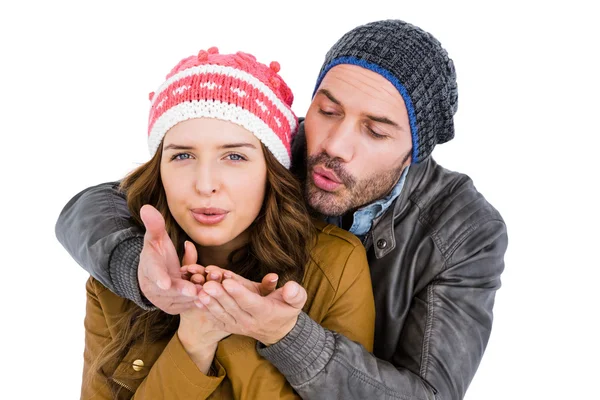 Happy couple blowing kiss — Stock Photo, Image