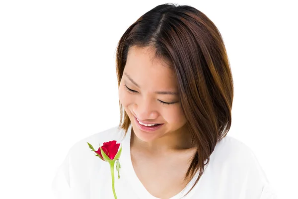 Woman holding red rose — Stock Photo, Image