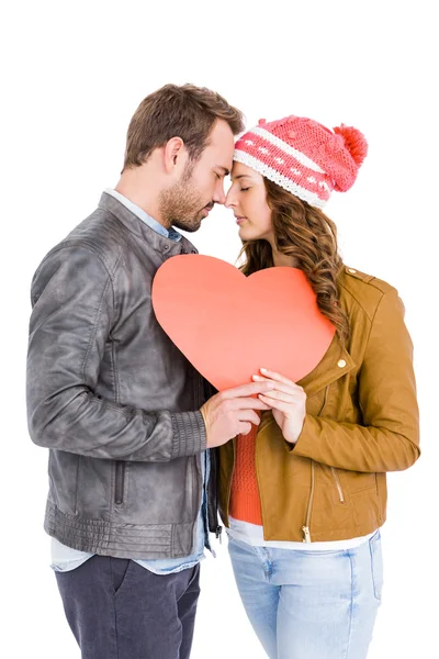 Couple holding big heart — Stock Photo, Image