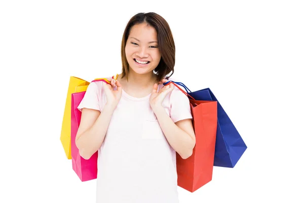 Mulher segurando sacos de compras — Fotografia de Stock