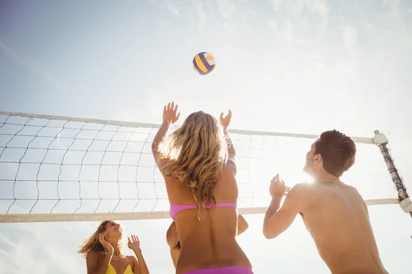 Vrienden spelen beachvolleybal — Stockfoto