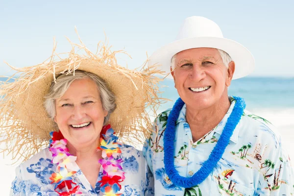 Äldre par stående på stranden — Stockfoto