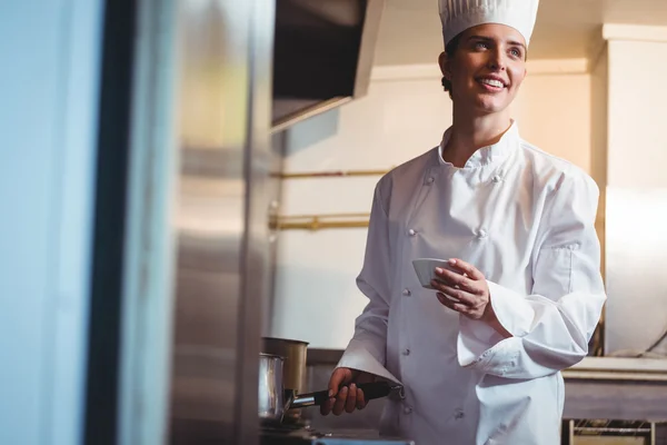 Chef adicionando especiarias em sua panela — Fotografia de Stock