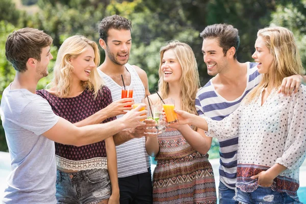 Gruppe von Freunden stößt auf ihre Saftgläser an — Stockfoto