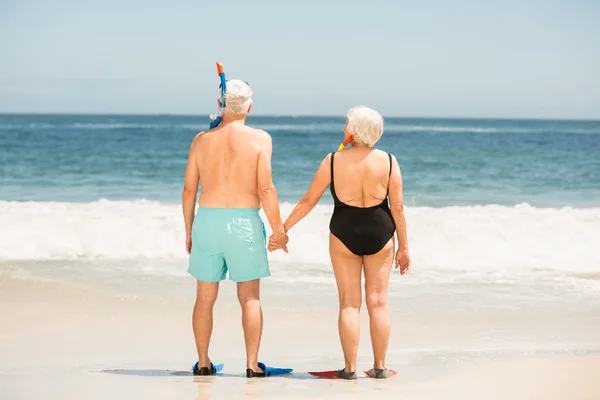 Seniorenpaar trägt Schwimmflossen — Stockfoto