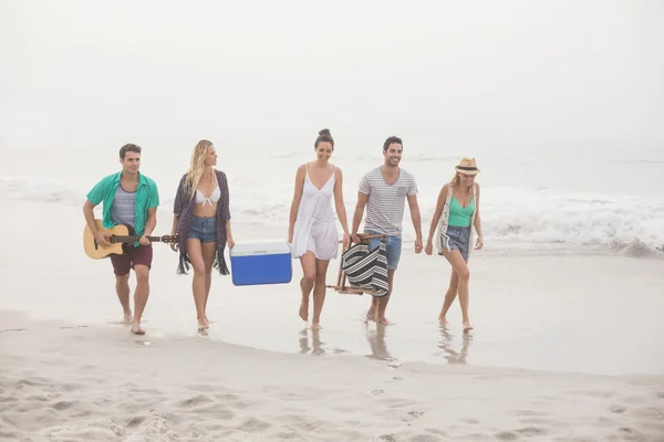 Vriendengroep wandelen op het strand — Stockfoto