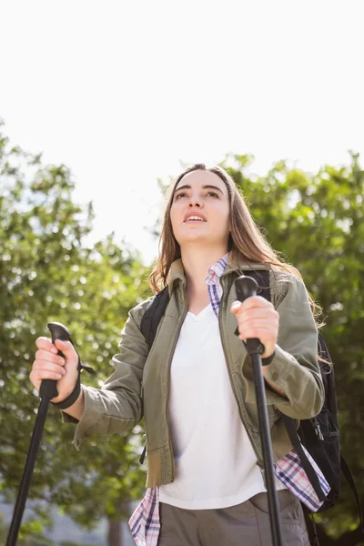 Portrait of woman nordic walking — Stock Photo, Image