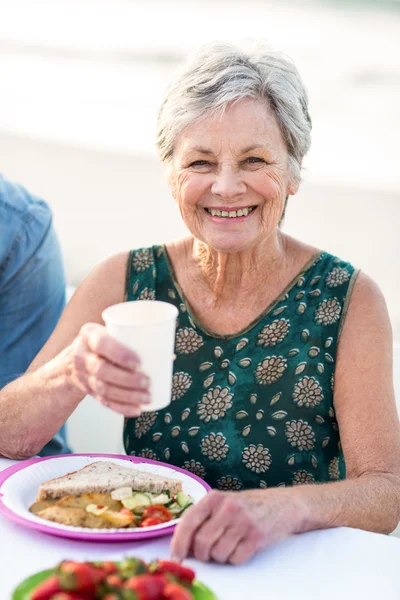 Starszy kobieta pikniku — Zdjęcie stockowe