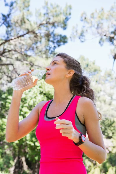 Junge, fitte Frau trinkt Wasser — Stockfoto