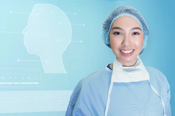 Surgeon woman against medical interface — Stock Photo, Image