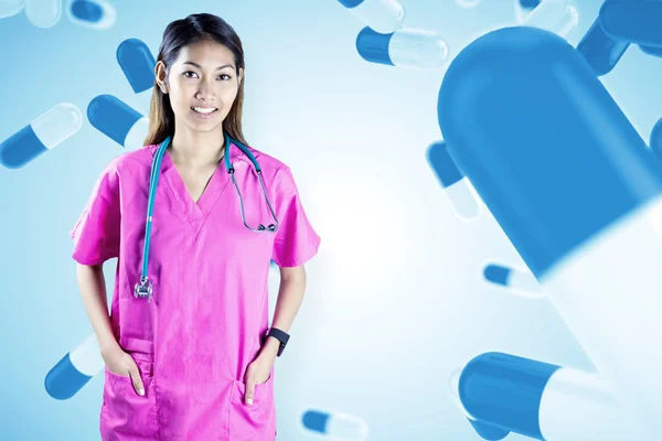 Asijská sestra s stetoskop — Stock fotografie