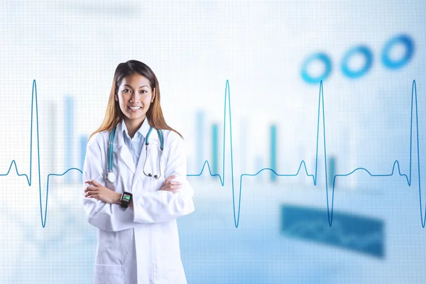 Asian doctor with smart watch crossing arms — Stock Photo, Image