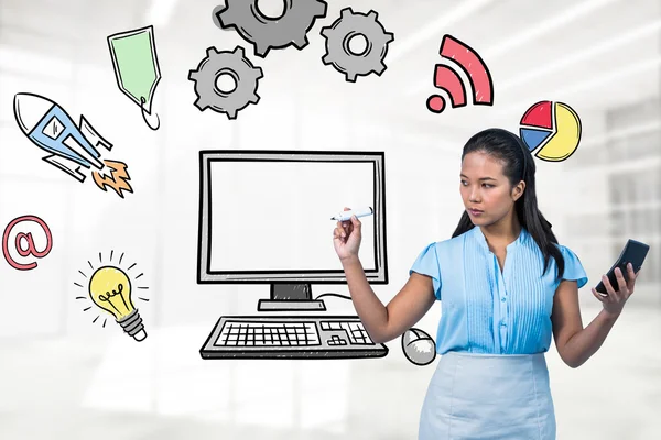 Serious businesswoman with calculator — Stock Photo, Image