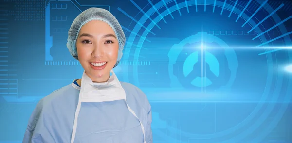 Surgeon woman against technology interface — Stock Photo, Image